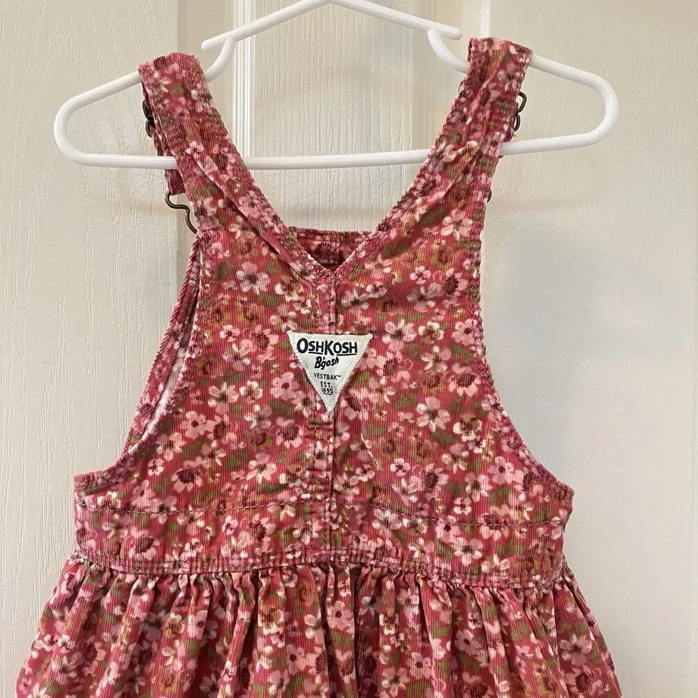Oshkosh B'gosh Pink Floral Corduroy Overall Dress Jumper Girls Size 3T